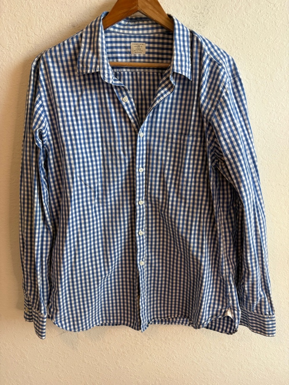 J. Crew Blue & White Gingham Button-Down Shirt XL
